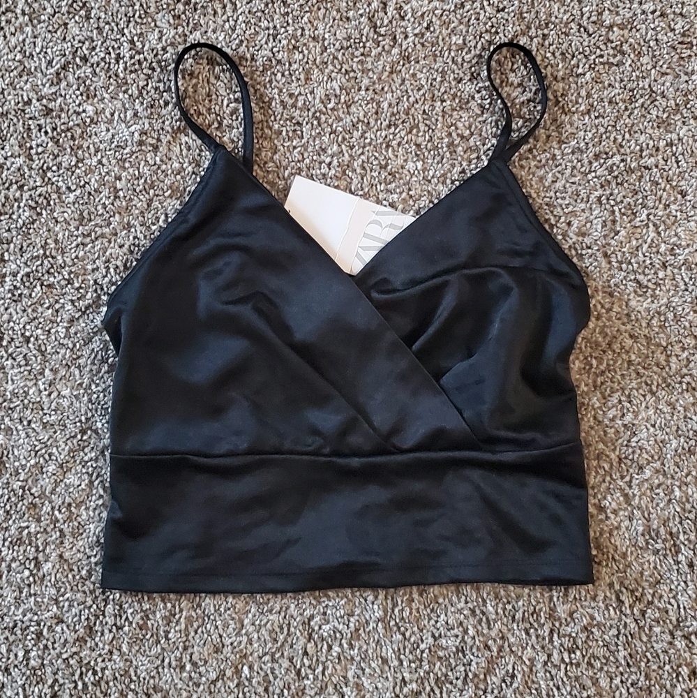 NWT Zara Black Satin Crop Top